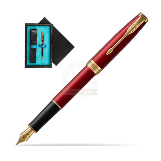 Parker Sonnet Intense Red Lacquer GT Penna Stilografica in single wooden box Black Single Turquoise