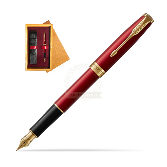 Parker Sonnet Intense Red Lacquer GT Penna Stilografica in single wooden box Honey Single Maroon