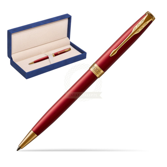 Parker Sonnet Intense Red Lacquer GT Penna a Sfera in suede box navy blue