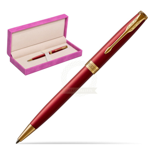 Parker Sonnet Intense Red Lacquer GT Penna a Sfera in suede box fuchsia