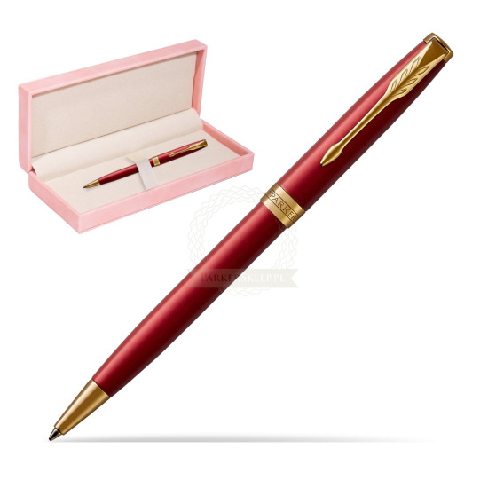 Parker Sonnet Intense Red Lacquer GT Penna a Sfera in suede box pink