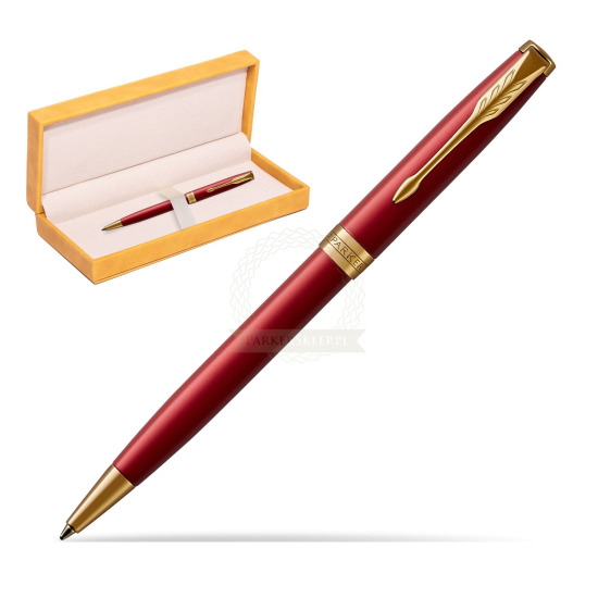 Parker Sonnet Intense Red Lacquer GT Penna a Sfera in suede box yellow