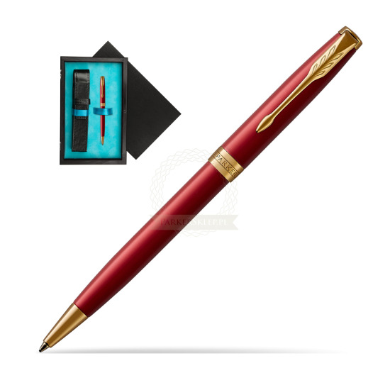 Parker Sonnet Intense Red Lacquer GT Penna a Sfera in single wooden box Black Single Turquoise