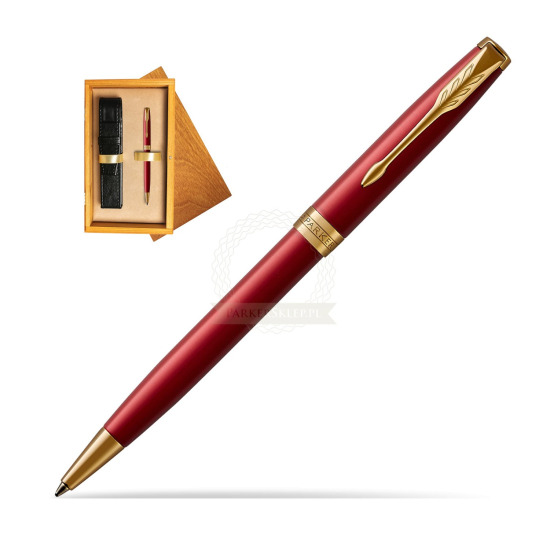 Parker Sonnet Intense Red Lacquer GT Penna a Sfera in single wooden box Honey Single Ecru
