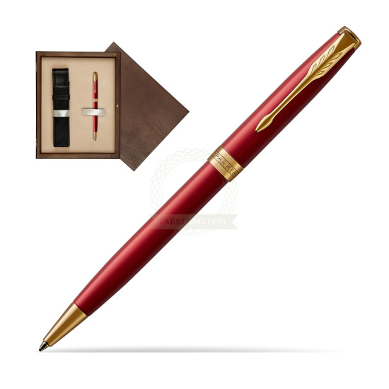 Parker Sonnet Intense Red Lacquer GT Penna a Sfera in single wooden box Wenge Single Ecru