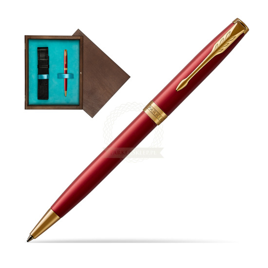 Parker Sonnet Intense Red Lacquer GT Penna a Sfera in single wooden box Wenge Single Turquoise 