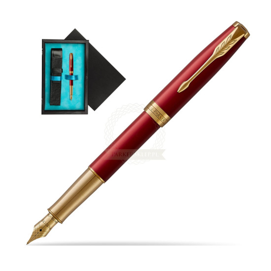 Parker Sonnet Premium Intense Red GT Penna Stilografica in single wooden box Black Single Turquoise