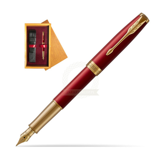 Parker Sonnet Premium Intense Red GT Penna Stilografica in single wooden box Honey Single Maroon