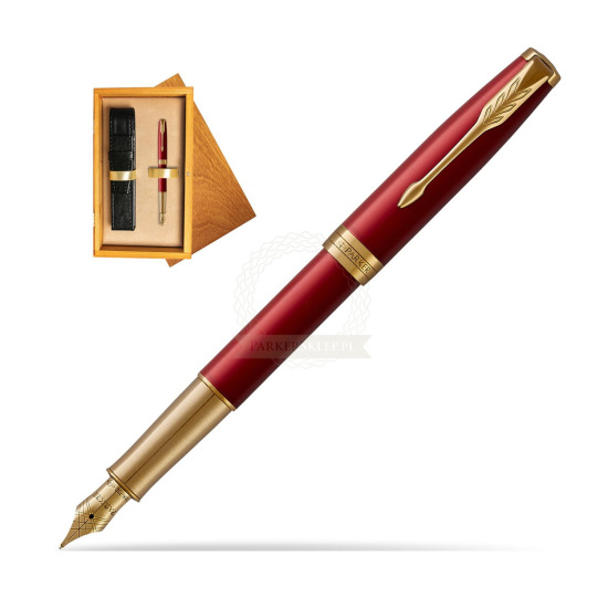 Parker Sonnet Premium Intense Red GT Penna Stilografica in single wooden box Honey Single Ecru