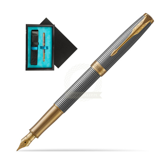Parker Sonnet Ciselé Silver GT Penna Stilografica in single wooden box Black Single Turquoise