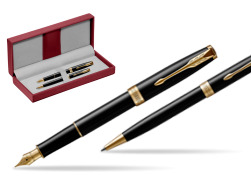 Parker Sonnet Black Lacquer GT Stylo-plume + Stylo-bille in a Gift Box in the red leather box