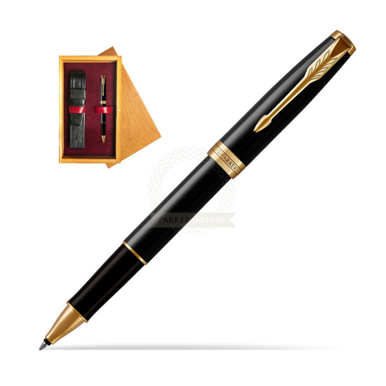 Parker Sonnet Black Lacquer GT Rollerball Pen in single wooden box Honey Single Maroon