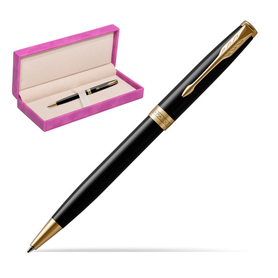 Parker Sonnet Black Lacquer GT Penna a Sfera in suede box fuchsia
