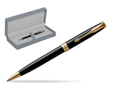 Parker Sonnet Black Lacquer GT Penna a Sfera in suede box grey