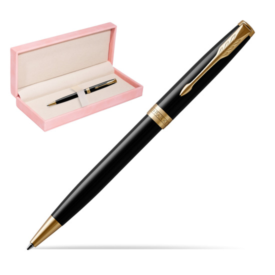 Parker Sonnet Black Lacquer GT Penna a Sfera in suede box pink