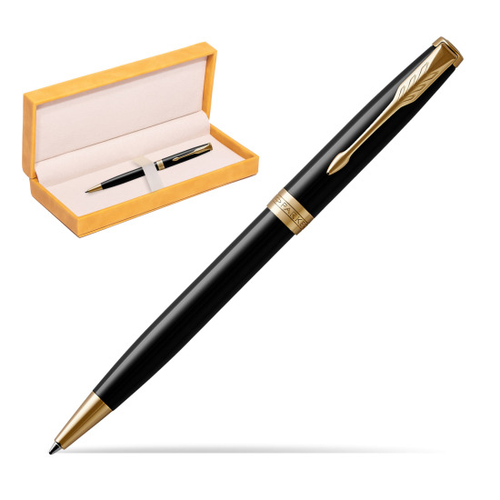 Parker Sonnet Black Lacquer GT Penna a Sfera in suede box yellow