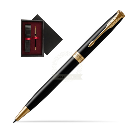 Parker Sonnet Black Lacquer GT Penna a Sfera in single wooden box Black Single Maroon