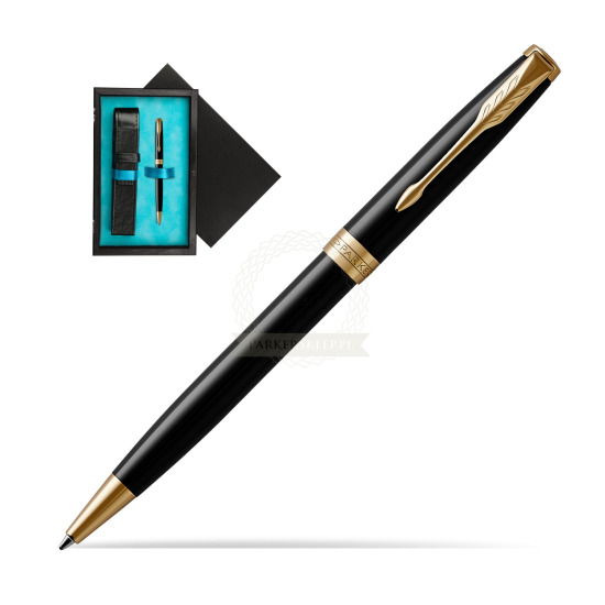Parker Sonnet Black Lacquer GT Penna a Sfera in single wooden box Black Single Turquoise