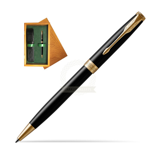 Parker Sonnet Black Lacquer GT Penna a Sfera in single wooden box Honey Single Green