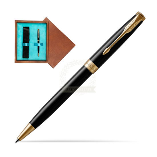Parker Sonnet Black Lacquer GT Penna a Sfera in single wooden box Mahogany Single Turquoise 