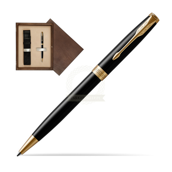 Parker Sonnet Black Lacquer GT Penna a Sfera in single wooden box Wenge Single Ecru