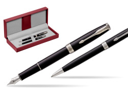 Parker Sonnet Black Lacquer CT Fountain Pen + Ballpoint Pen in a Gift Box in the red leather box