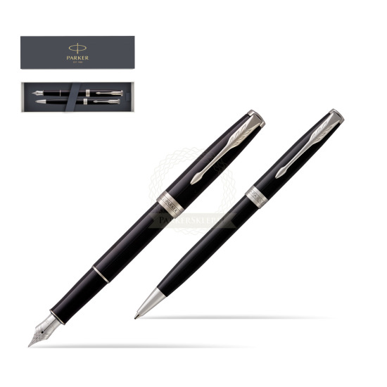 Parker Sonnet Black Lacquer CT Fountain Pen + Ballpoint Pen in a Gift Box