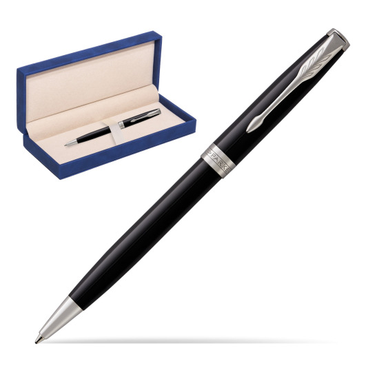 Parker Sonnet Black Lacquer CT Ballpoint Pen in suede box navy blue