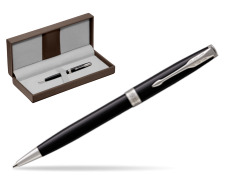 Parker Sonnet Black Lacquer CT Ballpoint Pen in the brown leather box