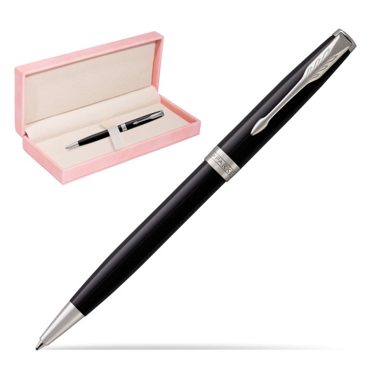 Parker Sonnet Black Lacquer CT Ballpoint Pen in suede box pink