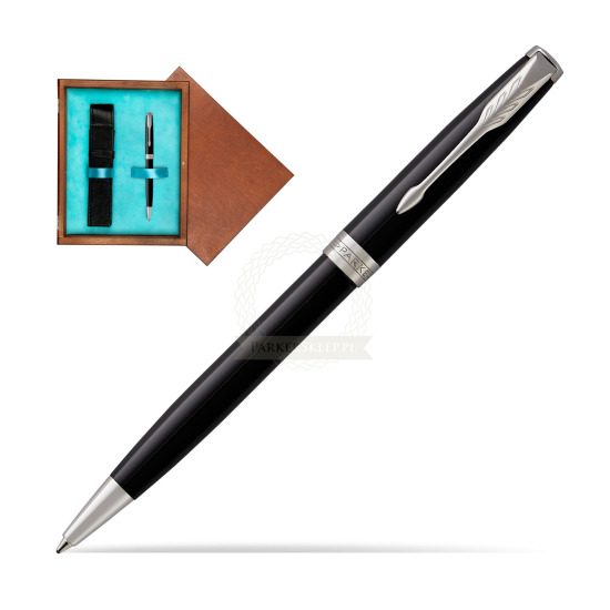 Parker Sonnet Black Lacquer CT Ballpoint Pen in single wooden box Mahogany Single Turquoise 