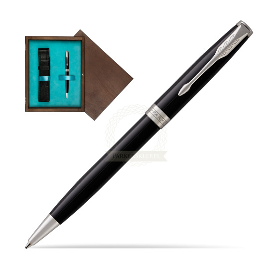 Parker Sonnet Black Lacquer CT Ballpoint Pen in single wooden box Wenge Single Turquoise 