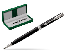 Parker Sonnet Black Lacquer Slim Ballpoint Pen CT in the green leather box