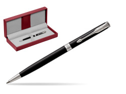 Parker Sonnet Black Lacquer Slim Ballpoint Pen CT in the red leather box