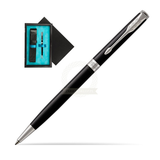 Parker Sonnet Black Lacquer Slim Ballpoint Pen CT in single wooden box Black Single Turquoise