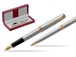 Parker Sonnet Stainless Steel GT Stylo-plume + Stylo-bille in a Gift Box in the red leather box