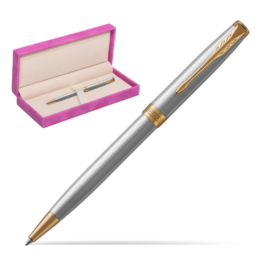 Parker Sonnet Stainless Steel GT Penna a Sfera in suede box fuchsia