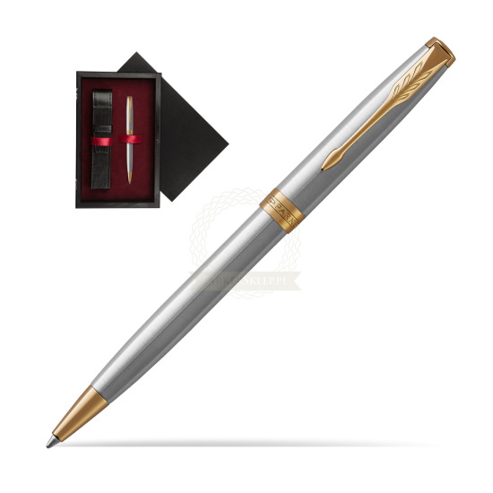 Parker Sonnet Stainless Steel GT Penna a Sfera in single wooden box Black Single Maroon