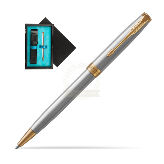 Parker Sonnet Stainless Steel GT Penna a Sfera in single wooden box Black Single Turquoise