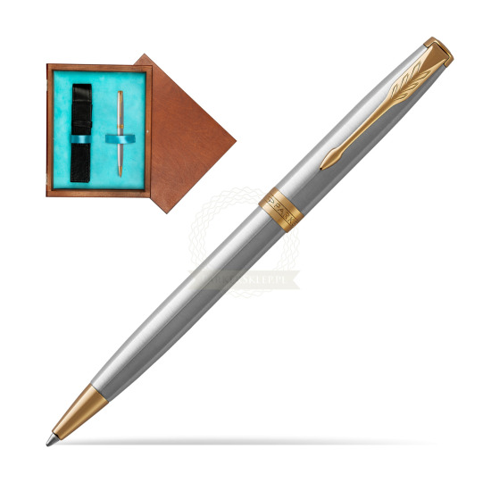 Parker Sonnet Stainless Steel GT Penna a Sfera in single wooden box Mahogany Single Turquoise 