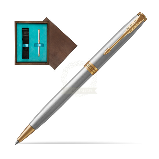 Parker Sonnet Stainless Steel GT Penna a Sfera in single wooden box Wenge Single Turquoise 