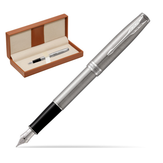 Parker Sonnet Stainless Steel CT Fountain Pen  in classic box brown
