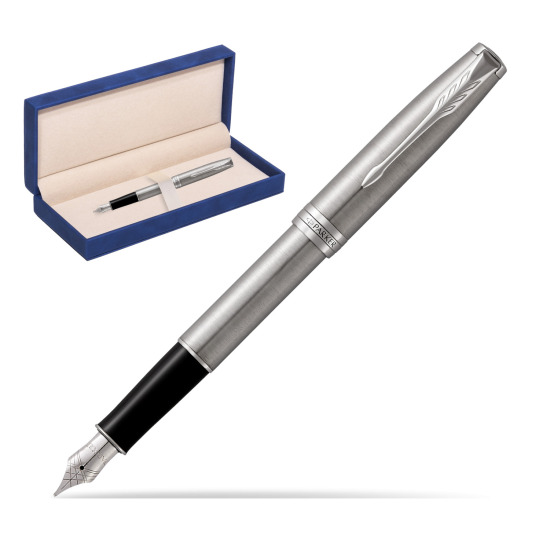 Parker Sonnet Stainless Steel CT Fountain Pen in suede box navy blue