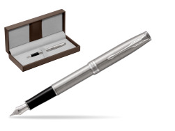 Parker Sonnet Stainless Steel CT Fountain Pen in the brown leather box