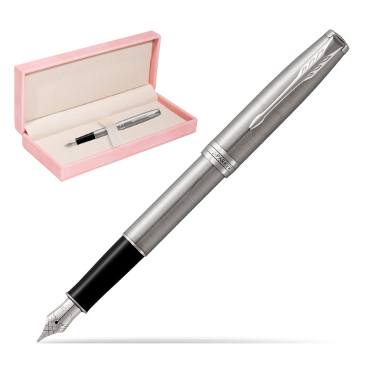 Parker Sonnet Stainless Steel CT Fountain Pen in suede box pink