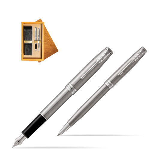 Parker Sonnet Stainless Steel CT Fountain Pen + Ballpoint Pen in a Gift Box in double wooden box Honey Double Ecru