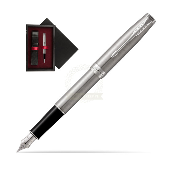 Parker Sonnet Stainless Steel CT Fountain Pen in single wooden box Black Single Maroon