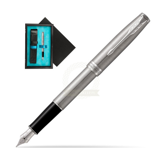 Parker Sonnet Stainless Steel CT Fountain Pen in single wooden box Black Single Turquoise