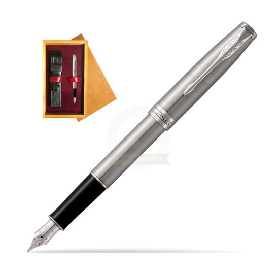 Parker Sonnet Stainless Steel CT Fountain Pen in single wooden box Honey Single Maroon