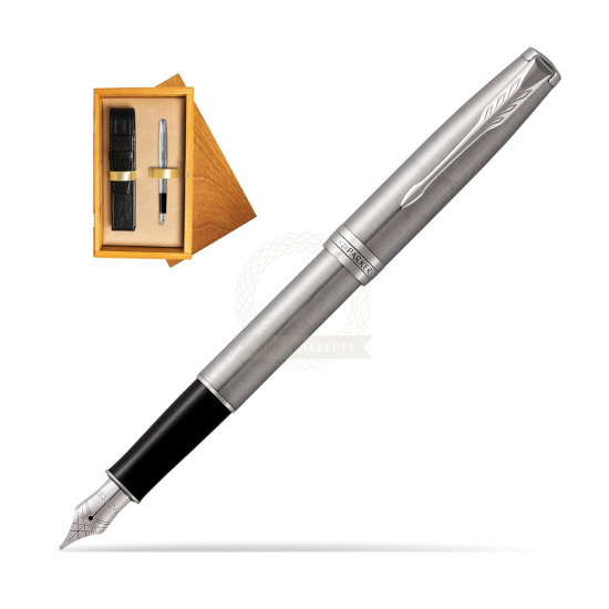 Parker Sonnet Stainless Steel CT Fountain Pen in single wooden box Honey Single Ecru
